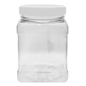 Pride of India | Clear Food Grade PET Plastic Square Grip Storage Jar w/ Cap | 64 Fluid Ounces 7-8 Cup Storage Capacity | Airtight Seal & Easy Ha